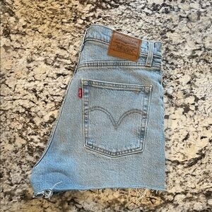 Levi's Classic Blue Ribcage Denim Cutoff Shorts